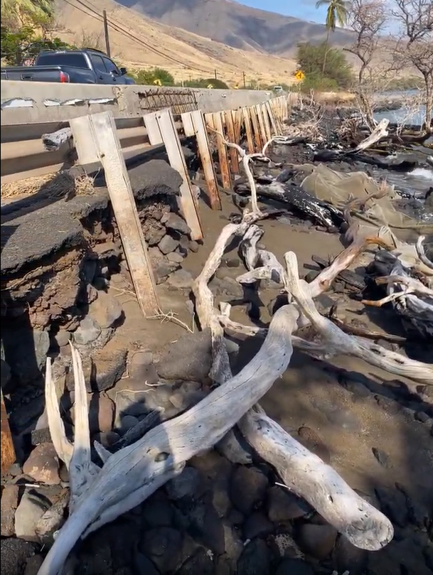 Coastal erosion under a highway.