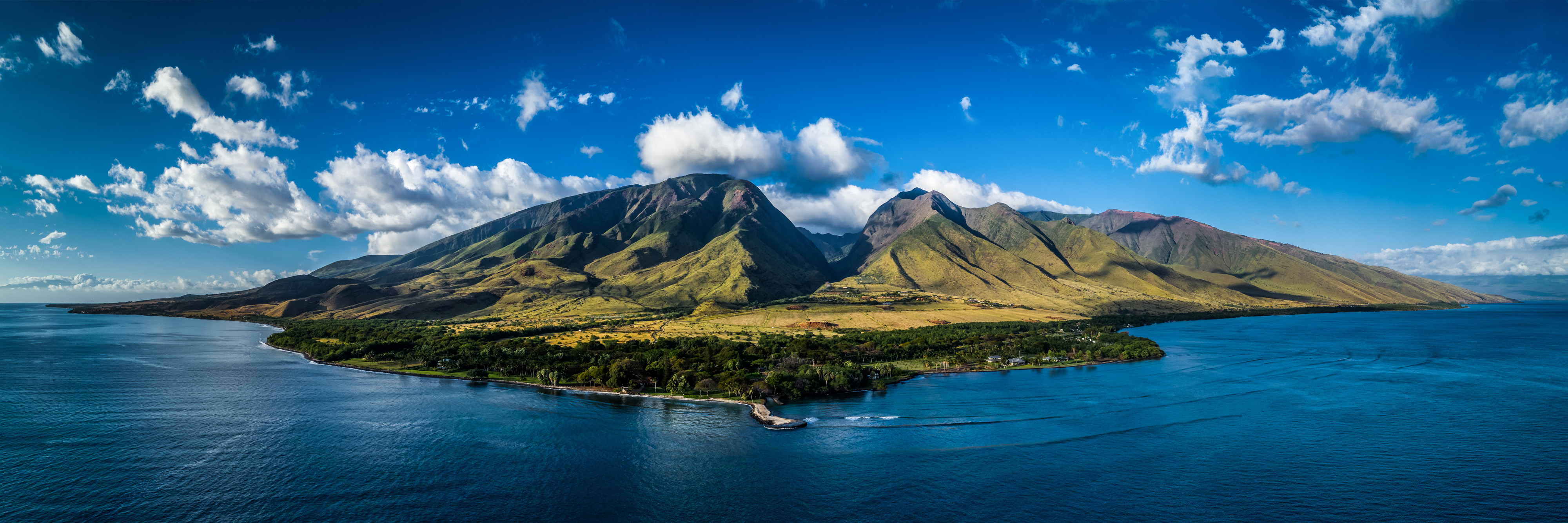 Aerial view of West Maui, from ridges to reef.